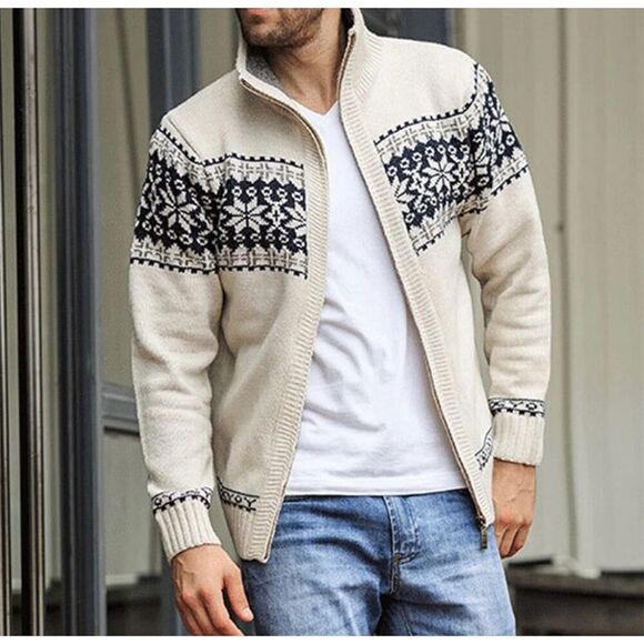 Men’s jacquard fairisle full zip sweater size large - Picture 1 of 10